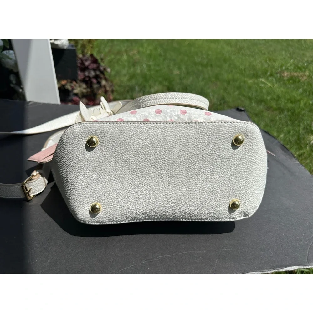 Nanette Lepore White Pink Polka Dot Satchel Handbag Crossbody Bag Charm NWT